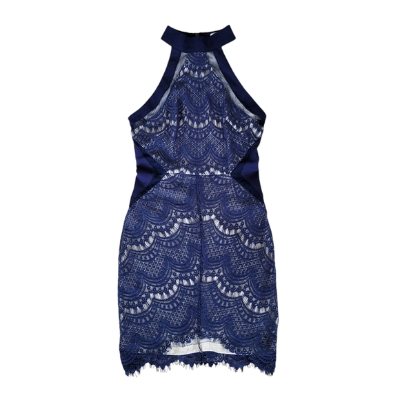 Shareen Collections Blue Lace & Mesh Bodycon Mini Dress Party Wedding Date - Picture 3 of 9